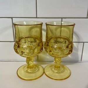 VTG Large Indiana Glass Amber Kings Crown Thumbprint Set of 2
